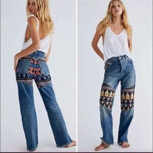 Free People Rocky Mountain Patchwork Jeans Sz 24 USA Made Embroidered Boho $148